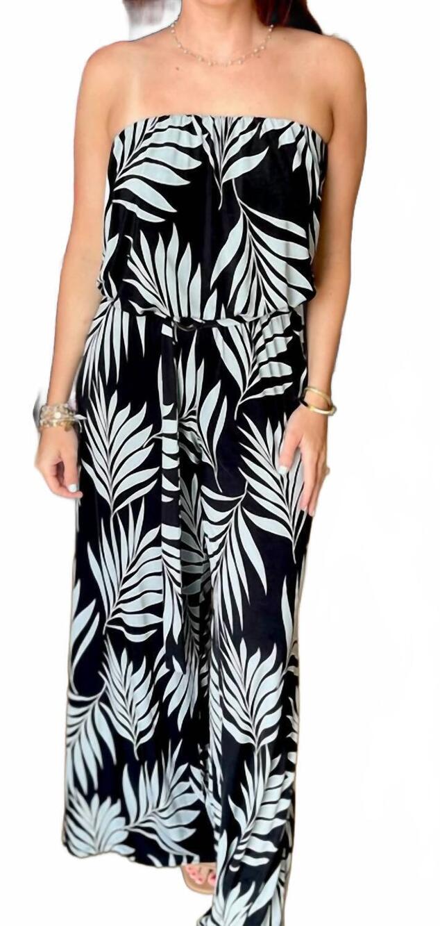 NEW ARIELLA strapless belted wide leg jumpsuit in soft aqua/ black